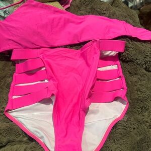 Source Unknown Hot Pink Cutout High-Waist Bikini Bottom
